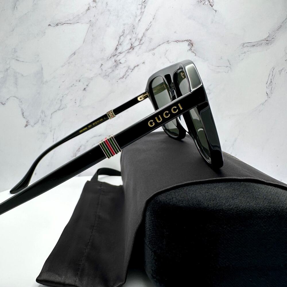 New GUCCI Sunglasses Black Aviator Pilot Gold Logo Metal Red Green Web Gucci - Picture 13 of 16